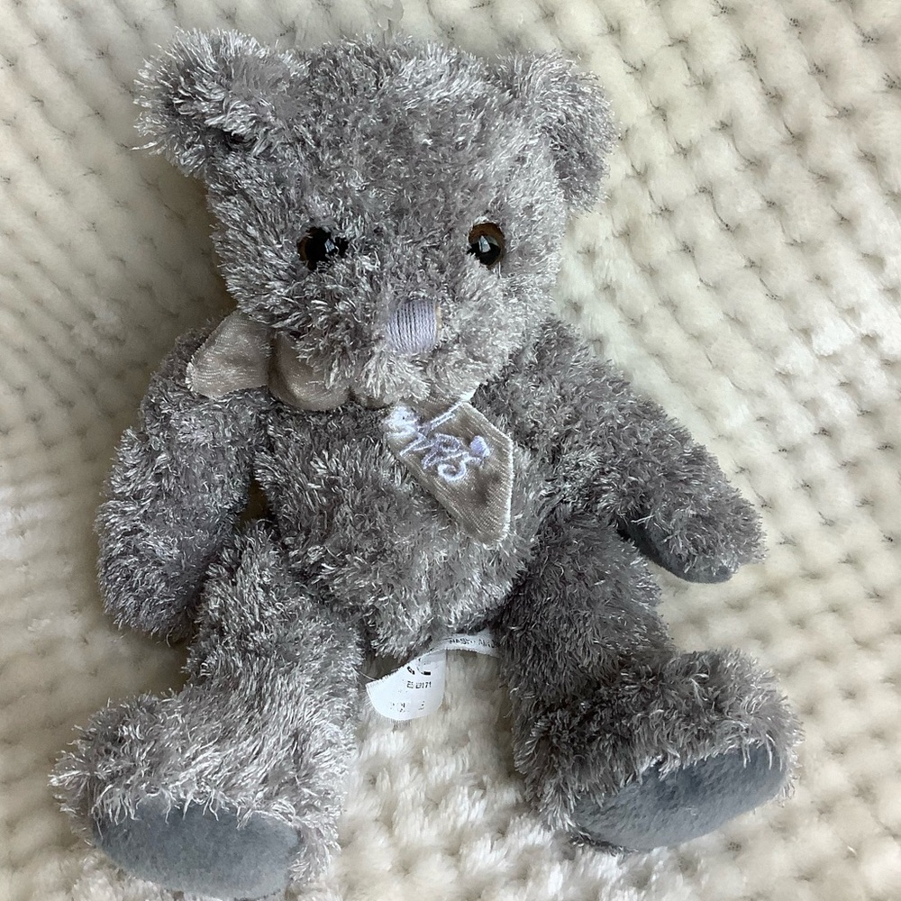 ENESCO Grey Plush Bear with Paris Neck Bow Stuffed Animal Toy